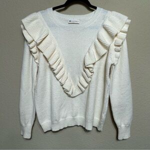 Women's The Impeccable Pig Cream Ruffled Sweater Size L Minimalist Cozy Comfort